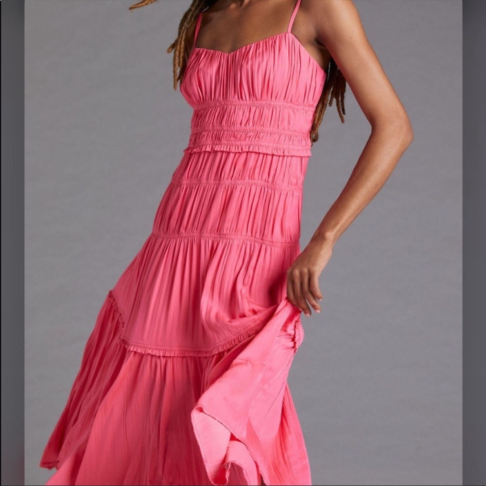 Anthropologie Ruched Slip Dress - Raspberry Pink NWT